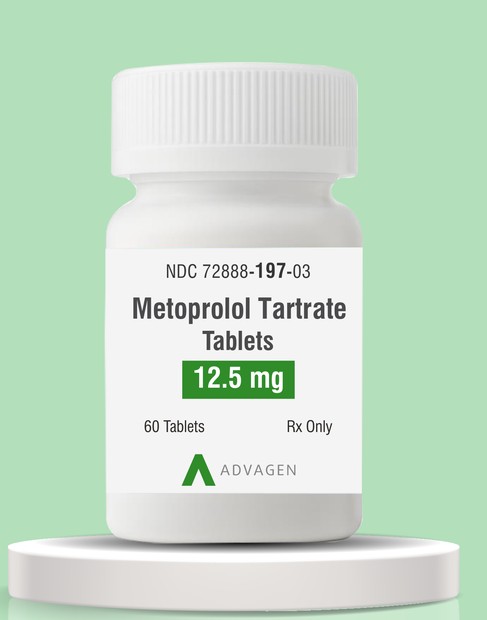 Metoprolol Tartrate Tablets 12.5 mg, 60-tablet bottle, NDC 72888-197-03, Rx Only.